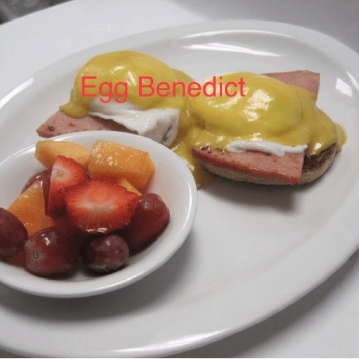 HAM Eggs Benedict Plate with Fruit Cup