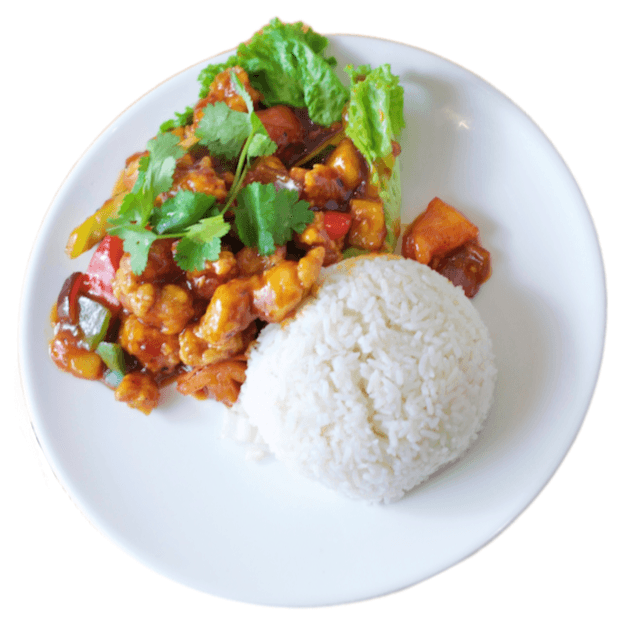 R16. Pineapple Sweet and Sour Chicken Over Rice