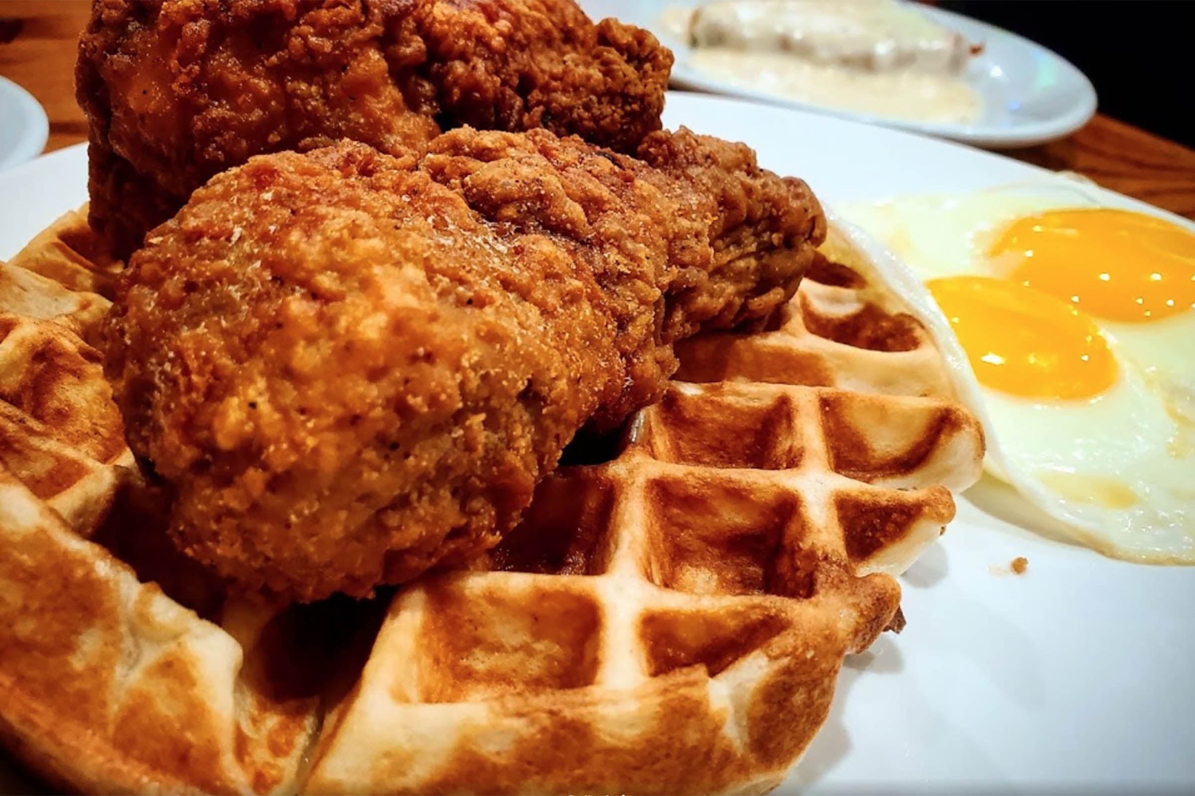 14. Fried Chicken & Waffles With Honey