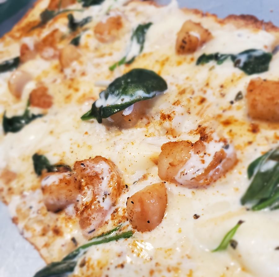 Blackened Seafood Alfredo Pizza