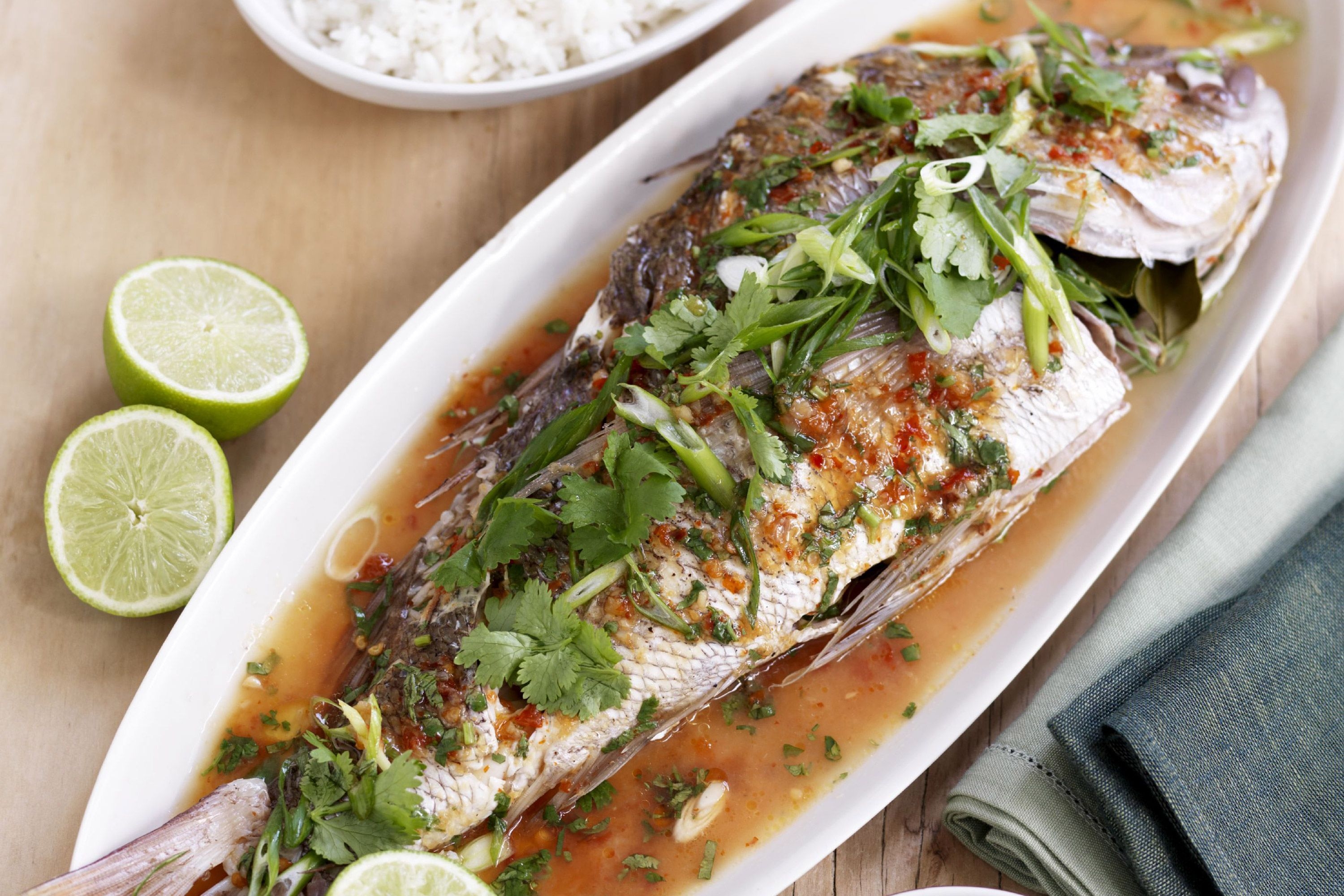 59. Steamed Whole Fish with Lime Juice/ 蒸し魚のライムソース添え