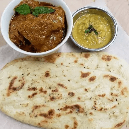Garlic Naan with Chicken Curry