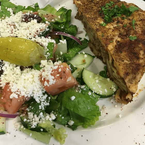 Moussaka with a Side Greek Salad.