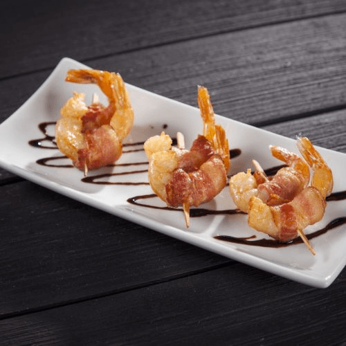 Skewered Bacon Wrapped Shrimp