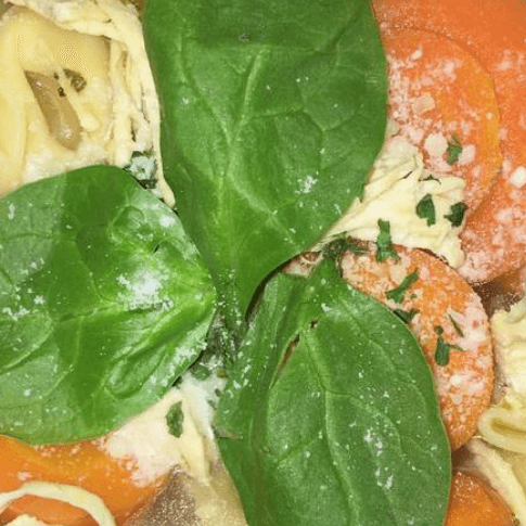 Home Style Tortellini Soup with Fresh Spinach