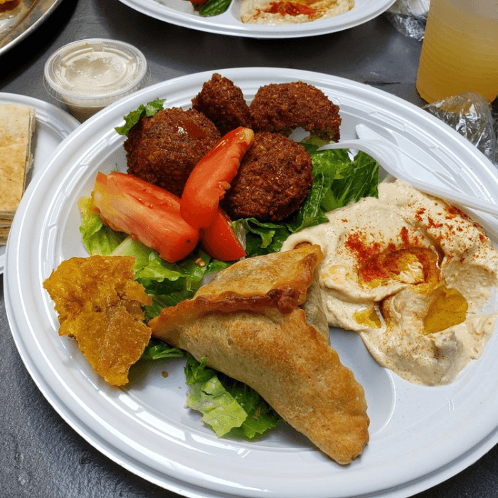Tabouleh, Hummus, Spinach Pie.