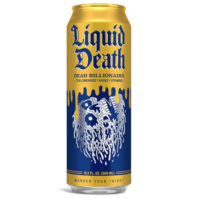 Liquid Death Iced Black Tea/Lemonade, Dead Billionaire (aka Armless Palmer) 19.2oz King Size Can