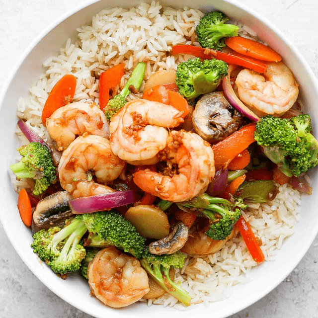 Stir-Fried Shrimp & Vegetables with Steamed Rice