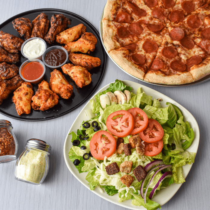 16" Pizza, Large Tossed Salad and Hot Wings Special