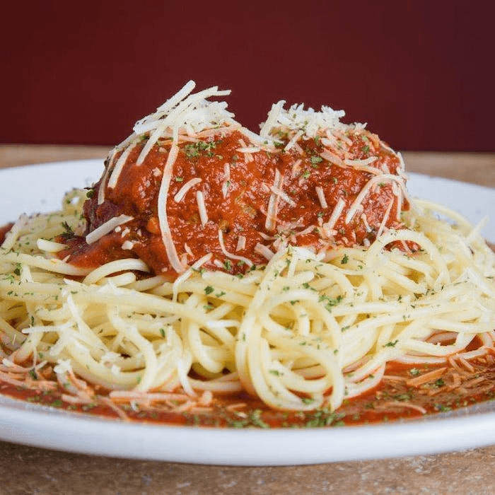 Meatball Parmesan Over Spaghetti