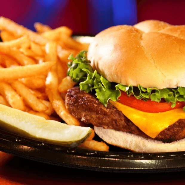 Grilled Cheeseburger, French Fries and Fountain Soda