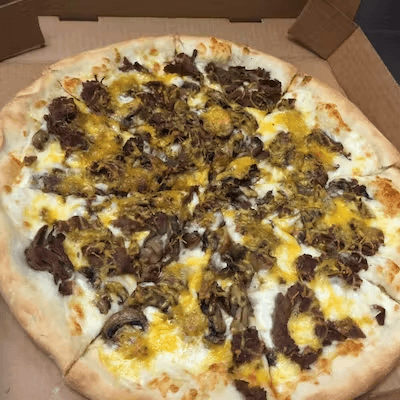 10" Gluten Free Cheesesteak Pizza.