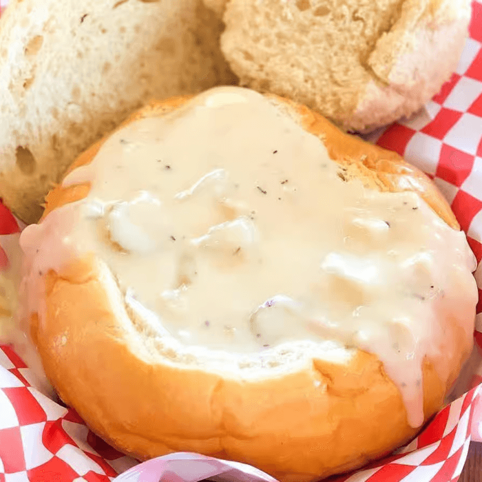 Sourdough Bread Bowl with Chowder.