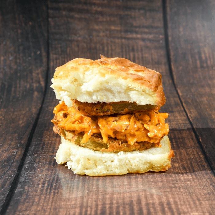 Fried Green Tomato and Chipotle Pimento Cheese Biscuit.