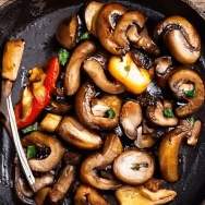Roasted Wild Mushrooms, Onions and Peppers with Bacon