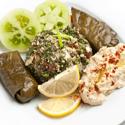 Tabouleh, Hummus, Vegetarian Grape Leaves