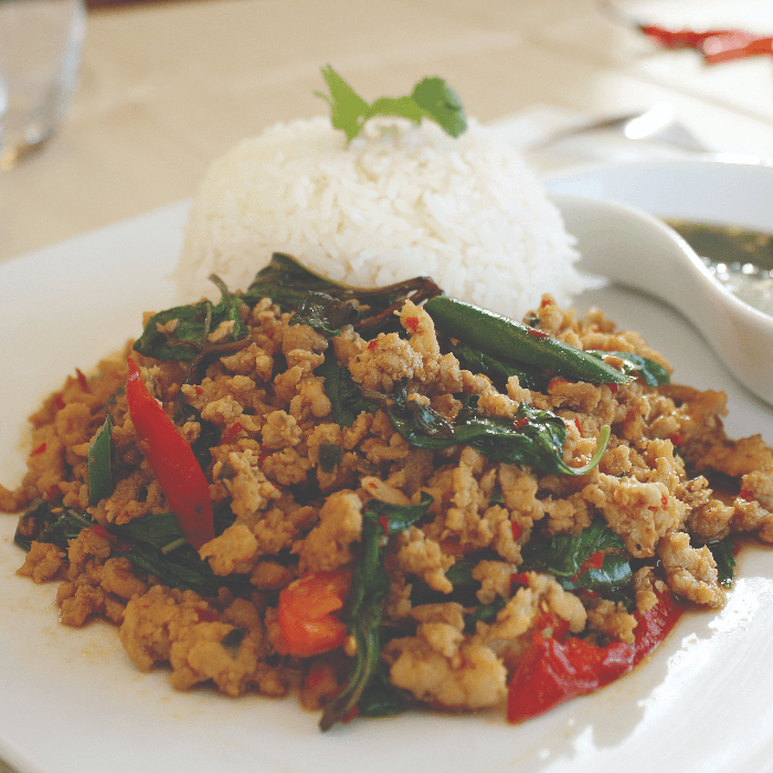 57. Pad Ka Paow Over Rice.