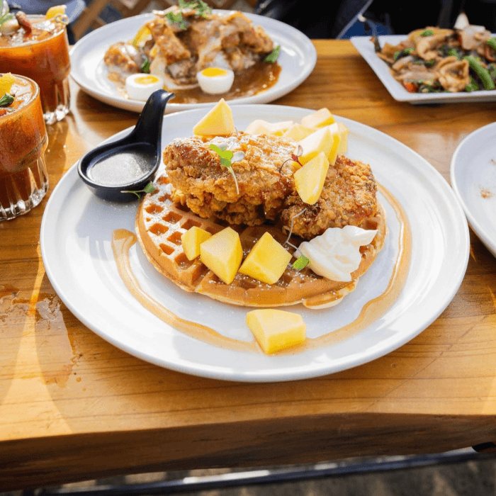 Chicken, Waffle and Mango