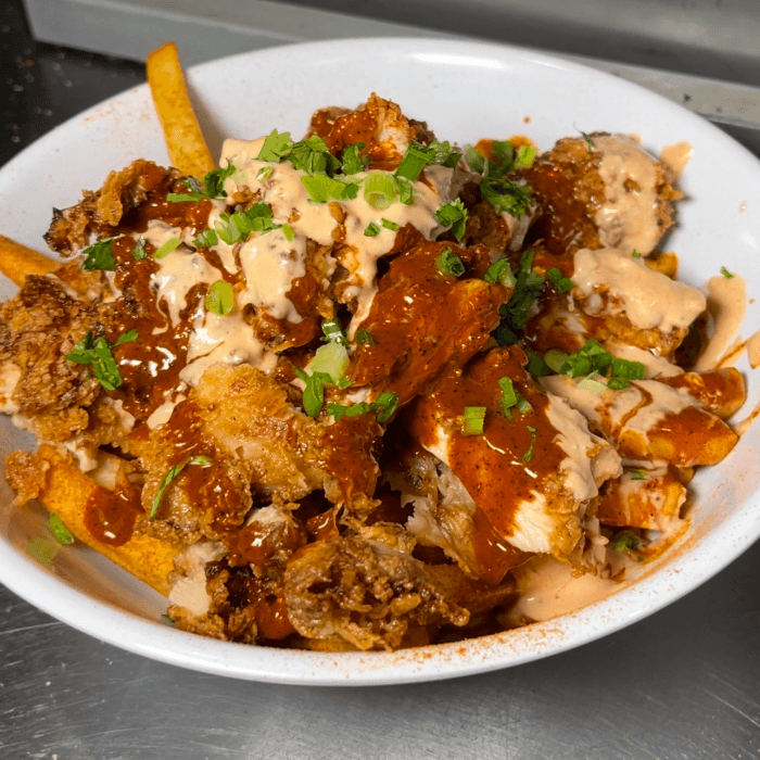 Hot Honey Fried Chicken Cheese Fries