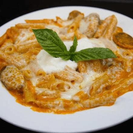 Baked Ziti with Chicken, Meatballs or Sausage.
