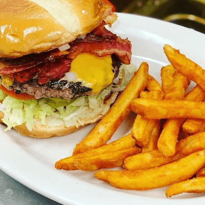Bacon Cheese Burger and Fries