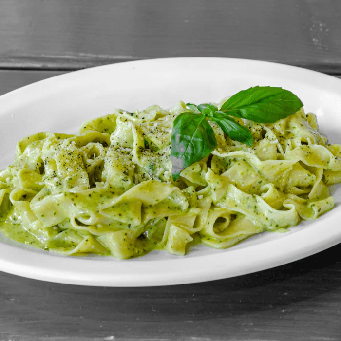 Homemade Fettuccine pasta with Pesto sauce