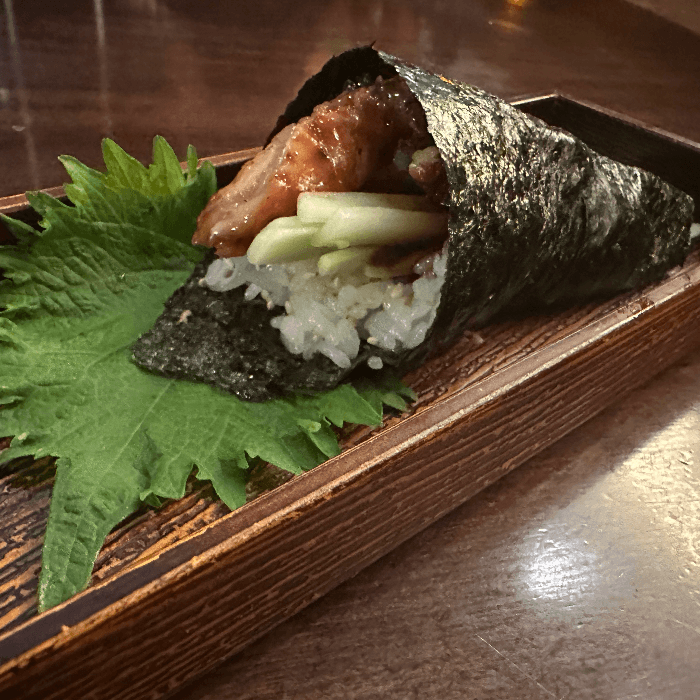 Eel and Cucumber Hand Roll.