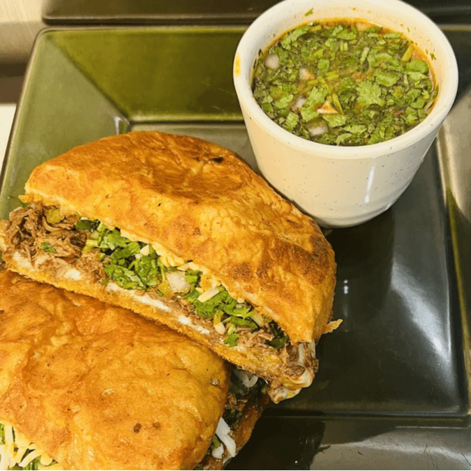 Torta de Birria with Consome.