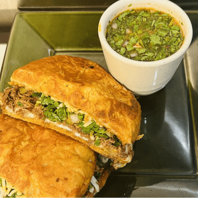 Torta de Birria with Consome