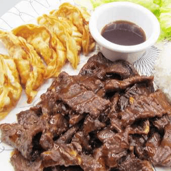 Beef Teriyaki & Gyoza.