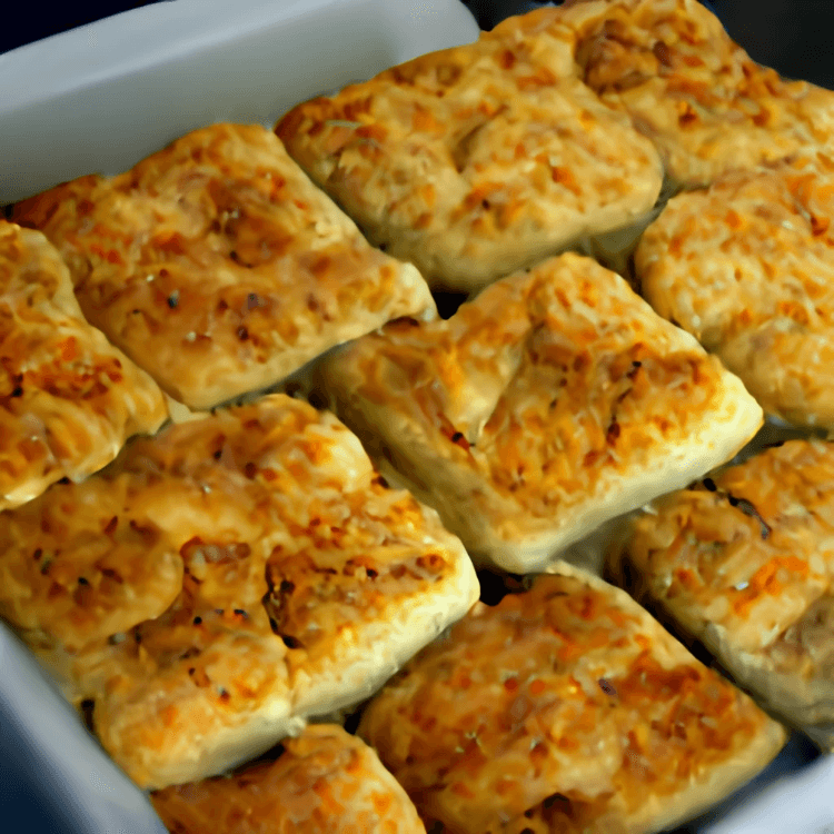 Cheesy bread squares.