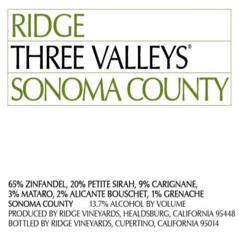 Red Blend, Ridge Three Valleys, Sonoma
