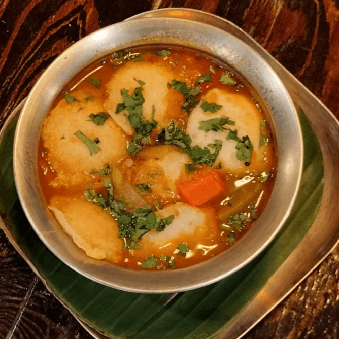 Mini Idli in Sambar.