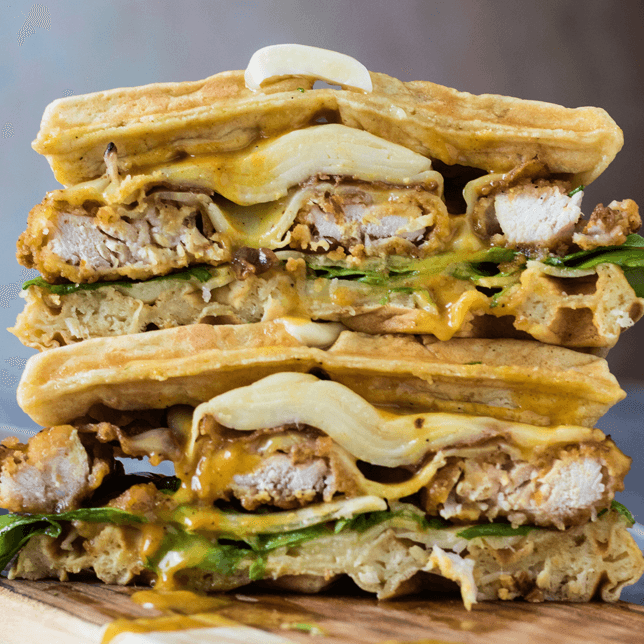 Spicy Grilled Chicken and Waffle Sandwich