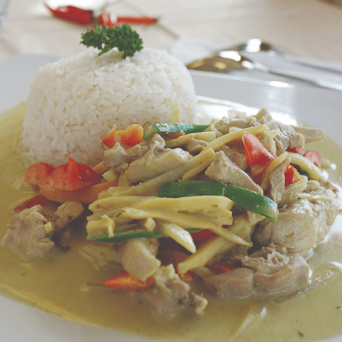 62. Green Curry Over Rice.
