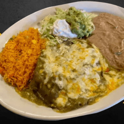 Three Chicken Blue Corn Flat Stuck Enchiladas, Rice & Beans, Etc. Substitute one enchilada for a crispy taco? see Bellow.