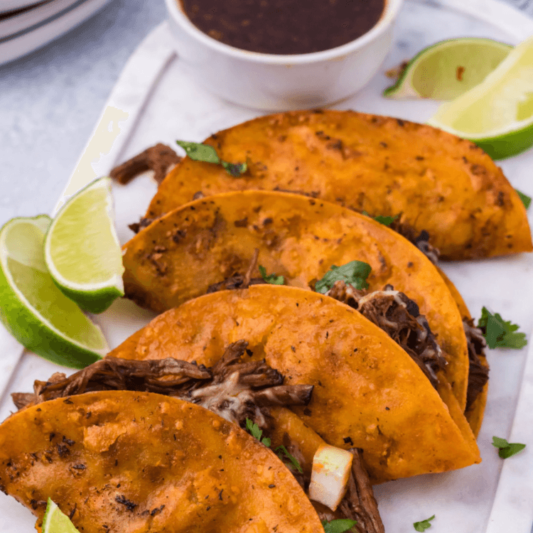 4 Birria Tacos and Dip in Soup