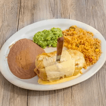 Large Chimichanga- Shredded Chicken, Rice & Beans, Etc, See Bellow.