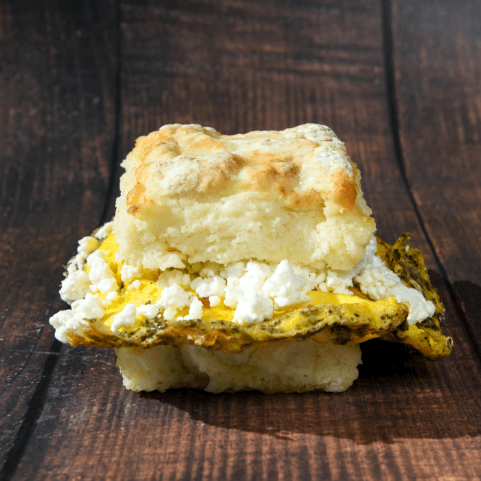 Herbed Goat Cheese and Egg Biscuit.