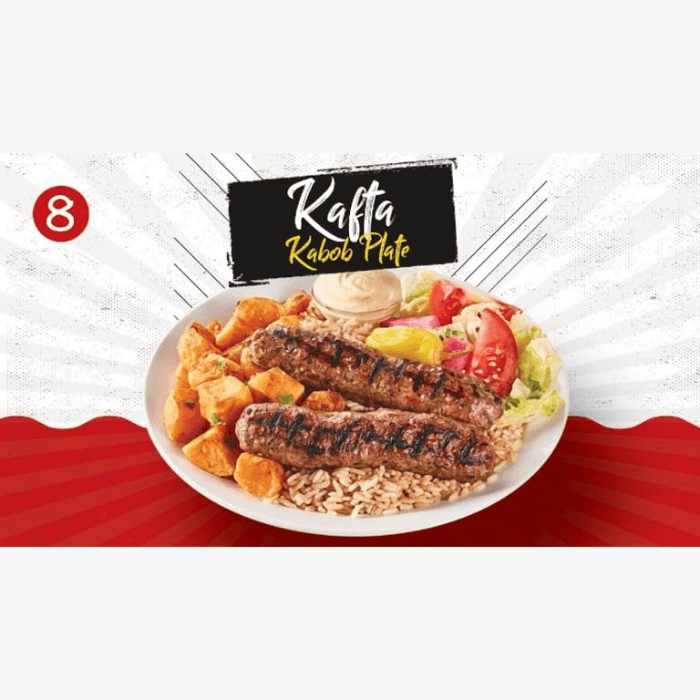 # 8 Kafta Kabob Plate.
