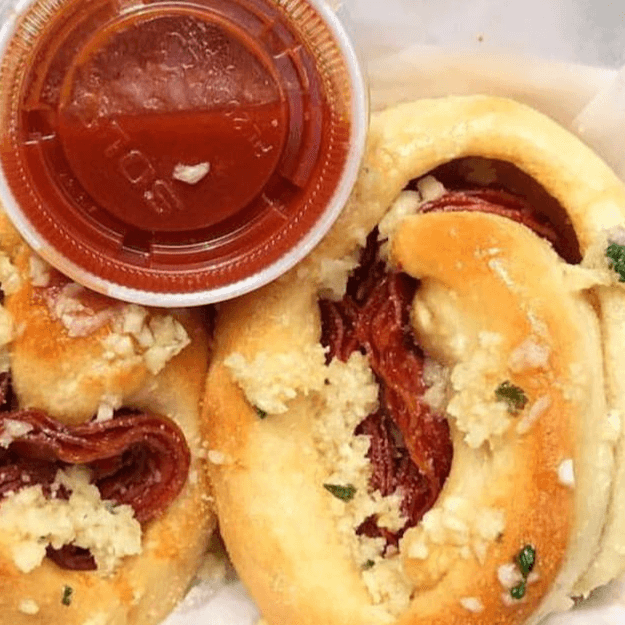 Pepperoni Stuffed Garlic Knots.