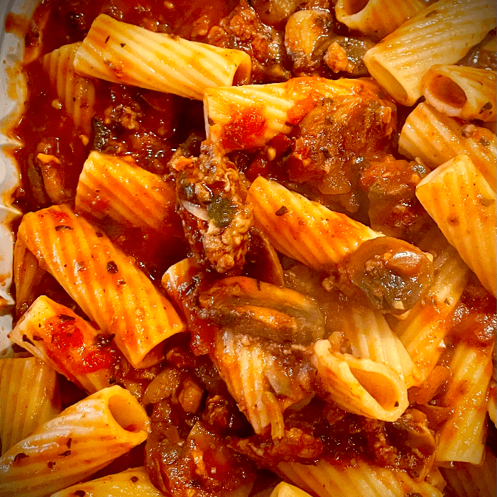 Rigatoni with Spicy Sausage & Mushroom Sauce