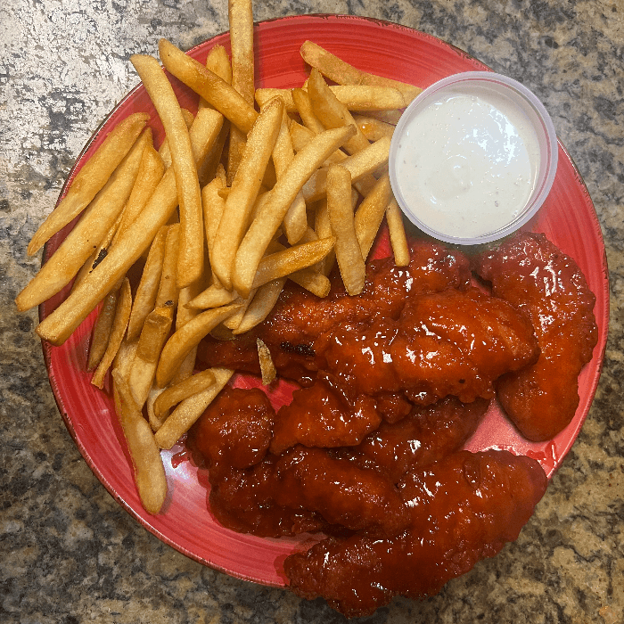 Buffalo Chicken Tenders with Fries.