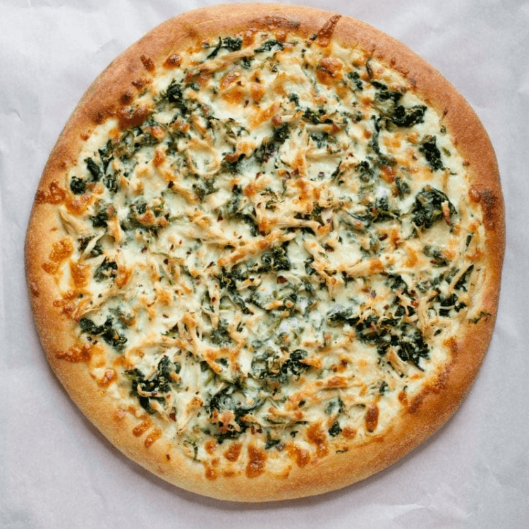 Deep Dish Chicken Spinach Alfredo Pizza (14" X-Large)