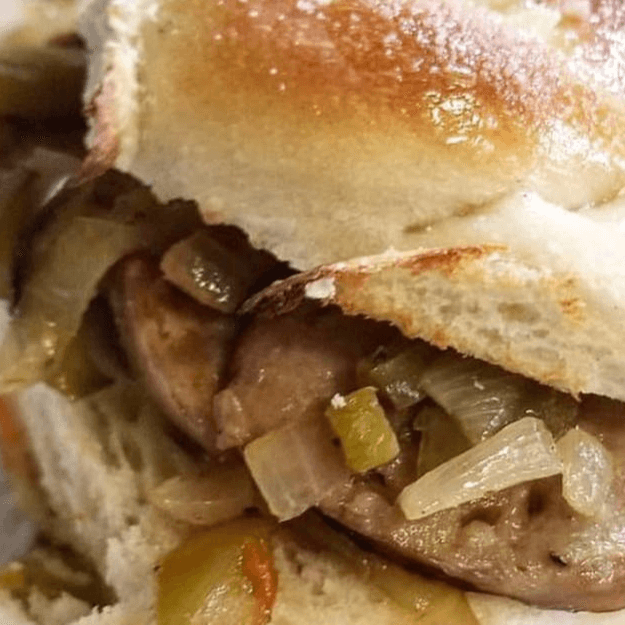 Sausage, Pepper & Onion Garlic Knot Slider