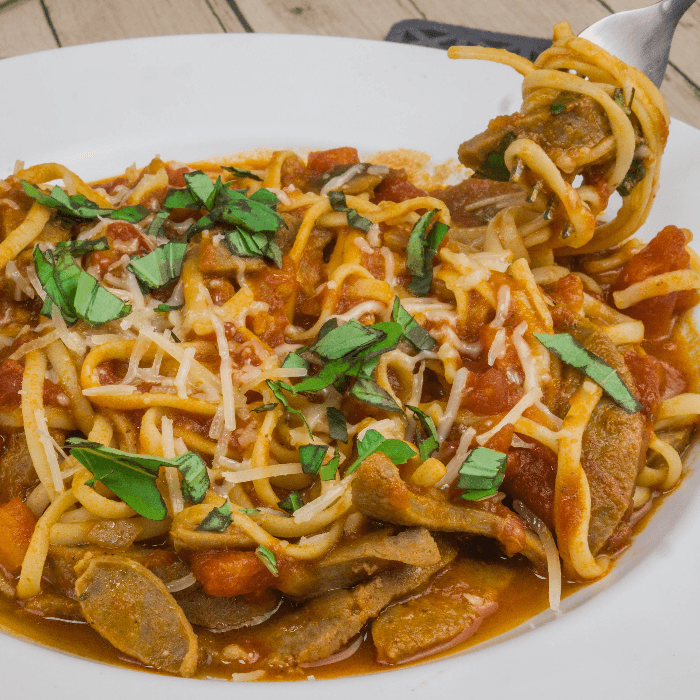 Spaghetti with Hot Italian Sausage and Mushrooms