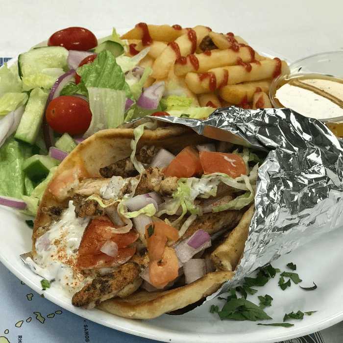 Grilled Chicken Gyro with Fries & Salad