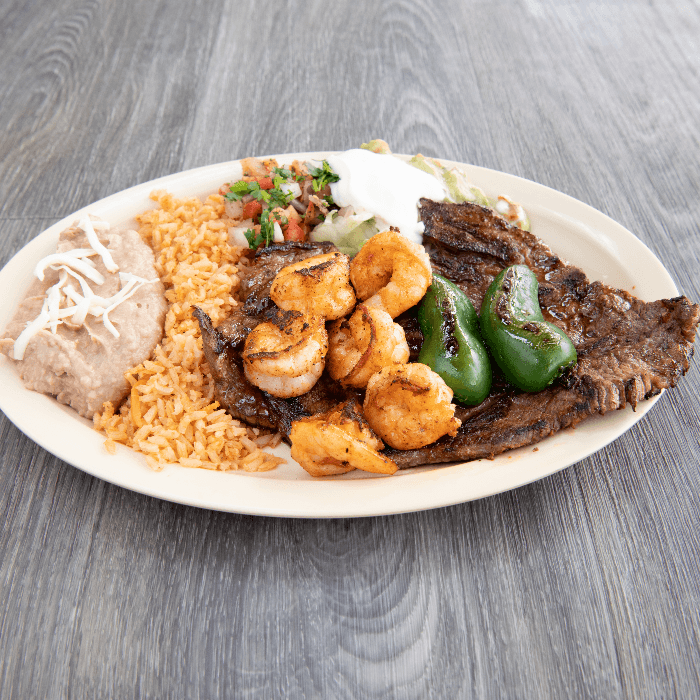 Steak & Prawns Plate.