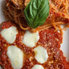 Chicken Parmesan, Fresh Mozzarella, Tomato sauce, linguine