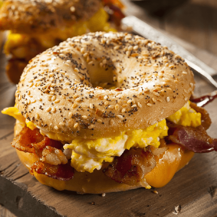 Bagel with Egg, Two Meats, and Cheese